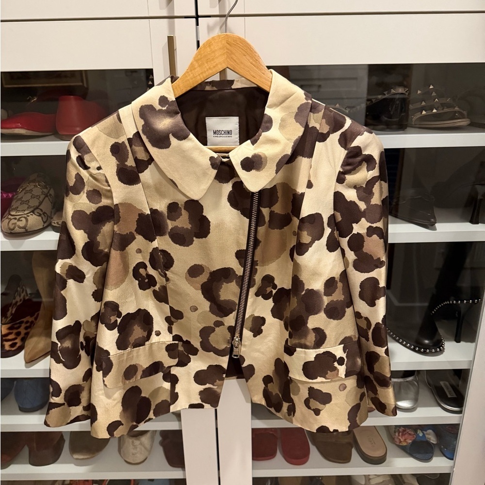 Moschino Women's Patterned Brown and Cream Blazer